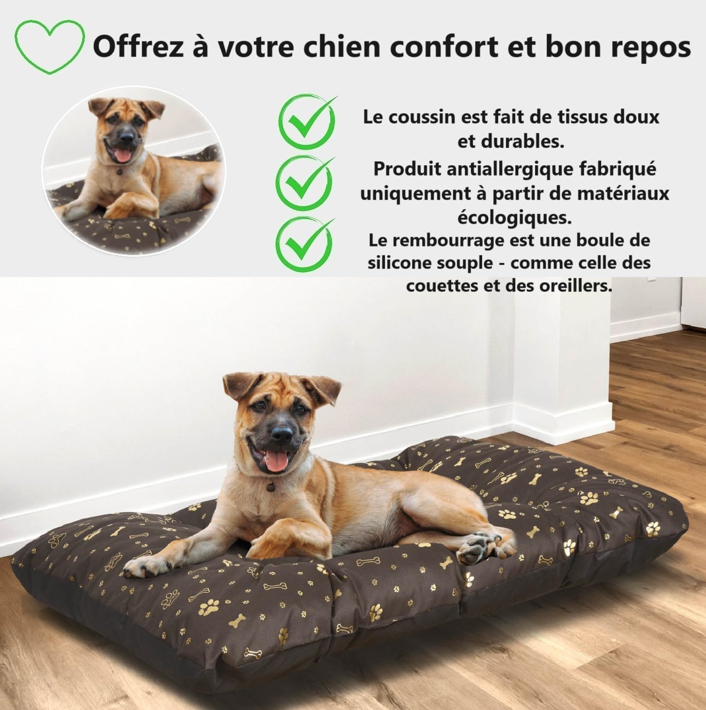 KING DOG Panier Grande Taille XL 120 x 80 cm Coussin Imperméable Lavable Tissu Oxford Confortable Matelas Lit pour Chien Intérieur Extérieur Durable Couleur Brun