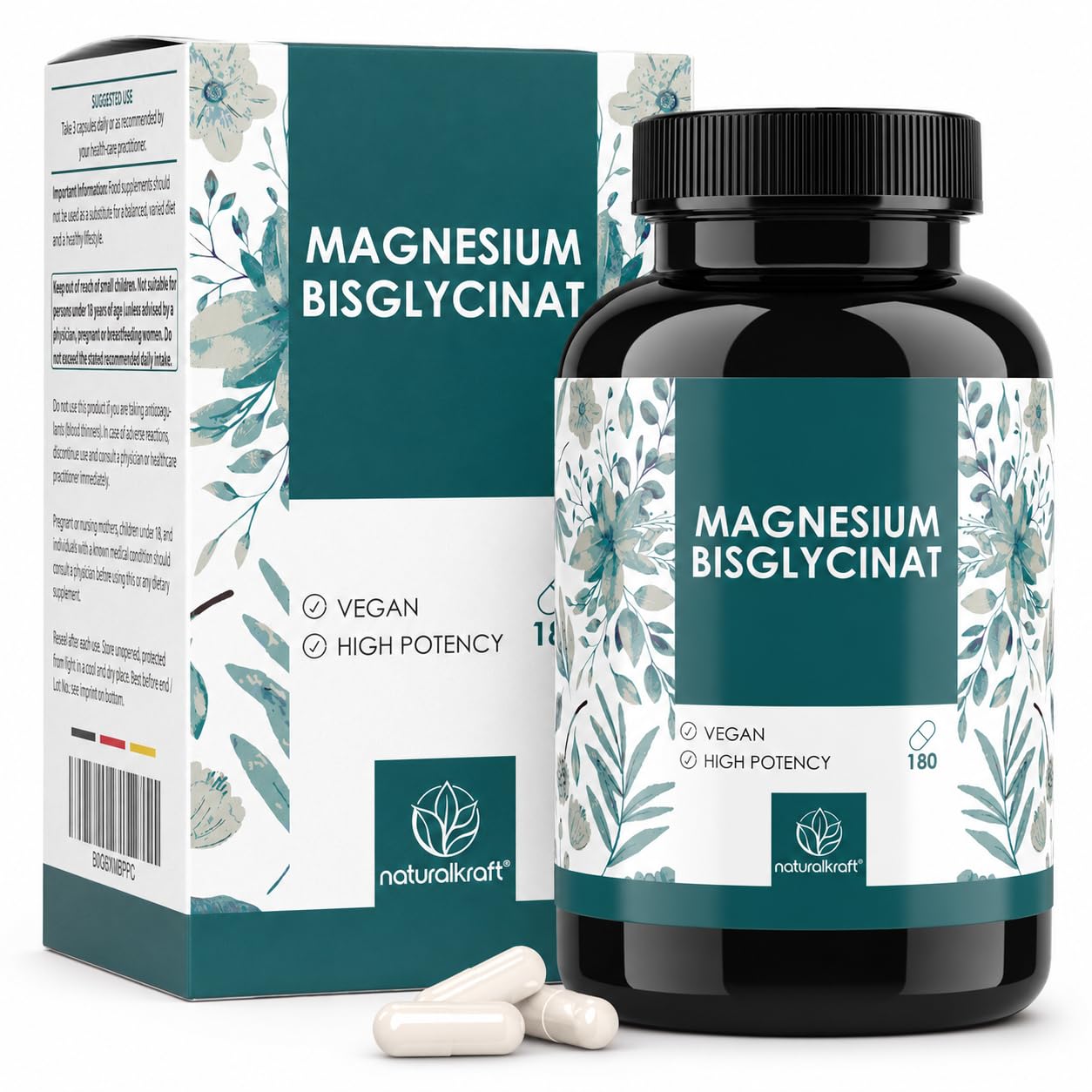 Magnesium Bisglycinate 2400 mg per Serving – High Absorption Magnesium Supplement – Gentle on Stomach, Non-Laxative – Supports Sleep, Muscle & Mood – Vegan, Non-GMO, Gluten-Free – 180 Capsules