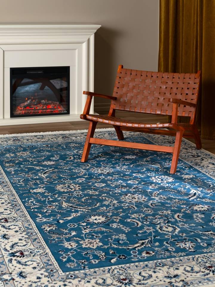 RugVista Nain Florentine, Alfombra, Orientales Oriente Medio Tradicionales Nain, 140 x 200 cm, Rectangular, Pelo Medio, Sala de Estar, Comedor, Dormitorio, Cocina, Limpieza en seco, Claro Azul