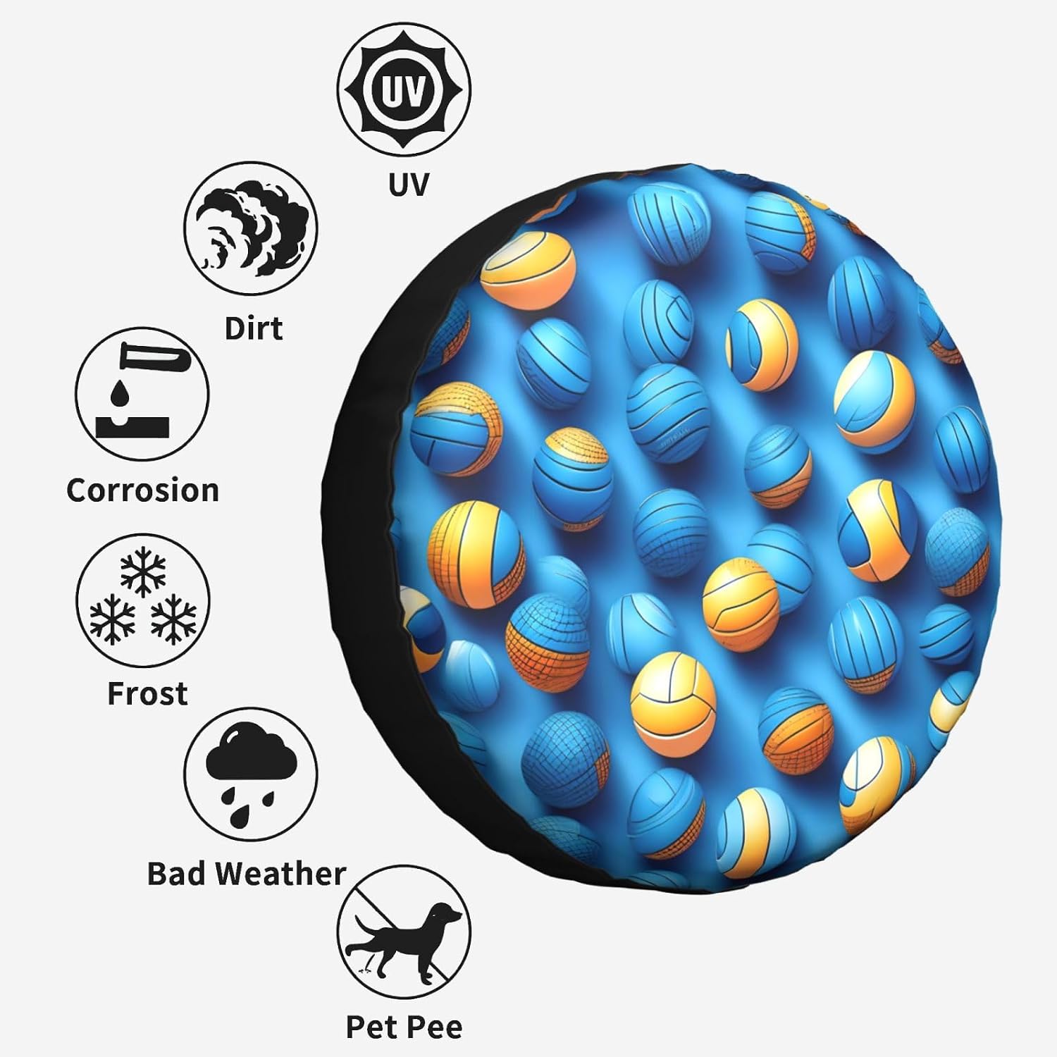 Blue Volleyball Print Tire Cover Universal Spare Wheel for Trailer Rv SUV Truck Camper Travel Accessories
