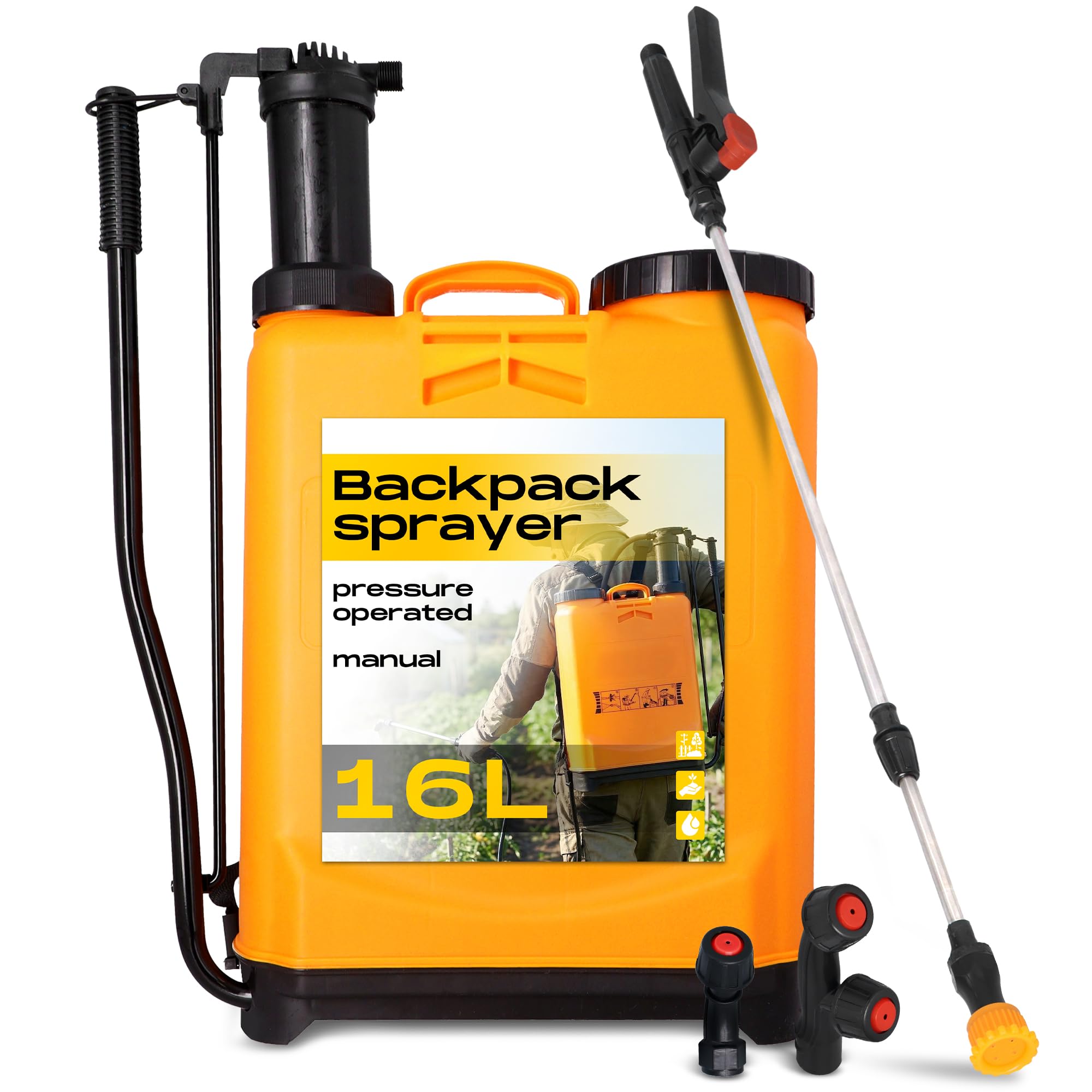 Instalguru Sulfatadora Mochila 16l Pulverizador Presión Manual Jardinería Fumigadora Huerto Herbicida Fertilizante Boquillas Regulables Tratamiento Plantas Diseño Ligero