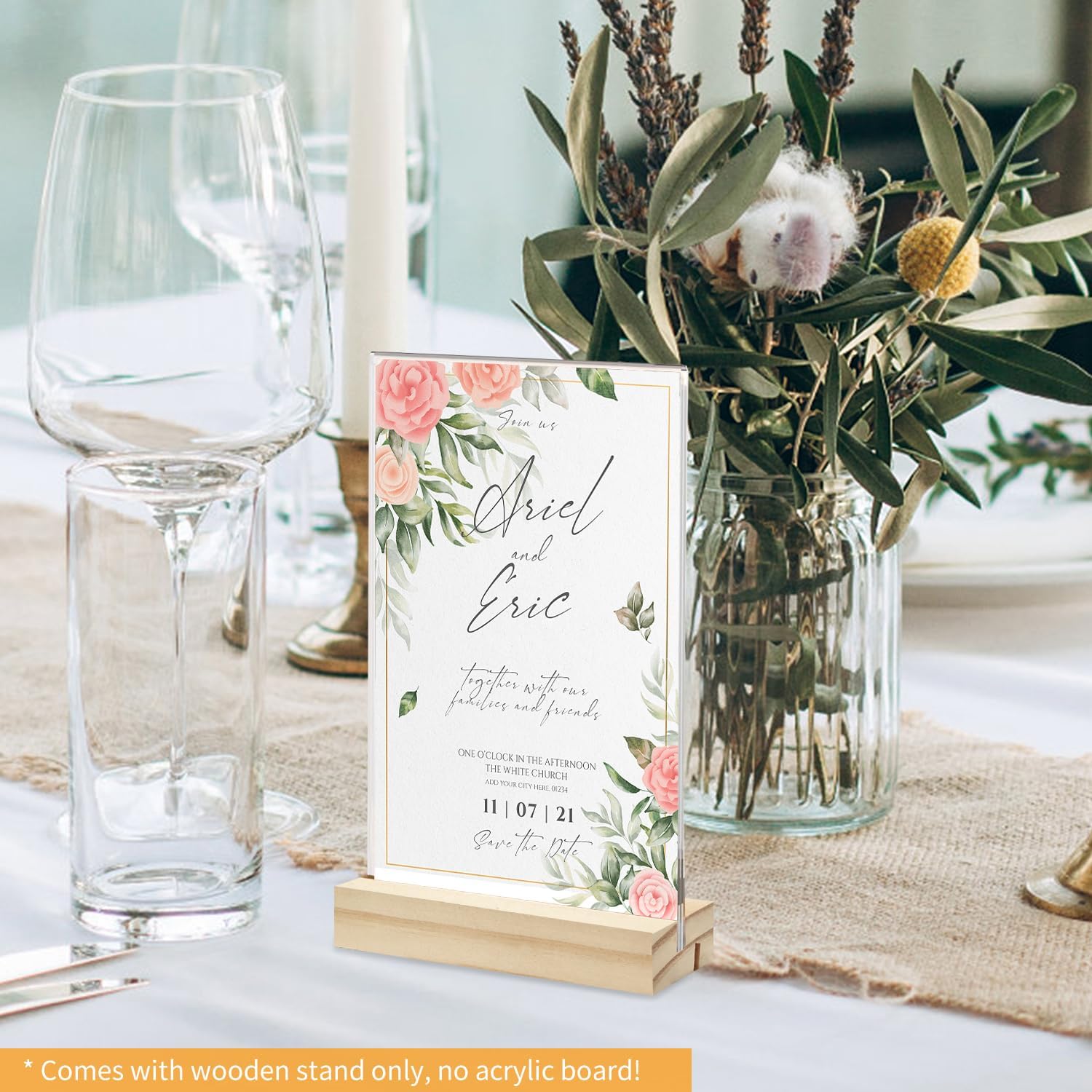 10 PCS Wood Place Card Holders, L/T Shape Wood Acrylic Sign Holder, Suitable for Vertical or Slant Back Display in Weddings, Restaurants, Offices - Image 3