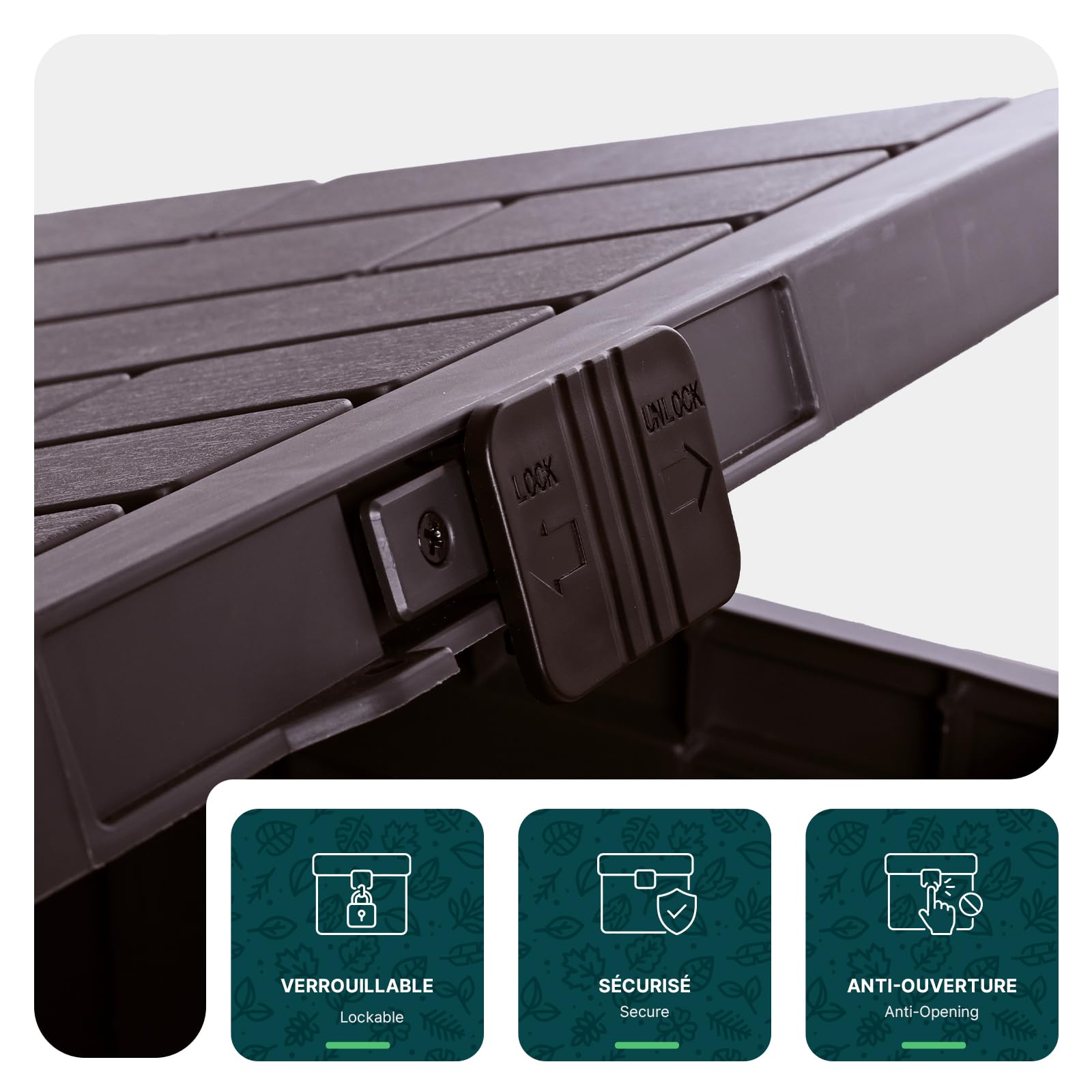 VOUNOT® Arcón Exterior Capacidad 126L PP Baúl Almacenaje Exterior con Cerradura Tapa y Asas Impermeable Caja de Almacenamiento Patio 56x44x53 cm Cofre para Ordenación de Jardín Balcón y Terraza Marrón