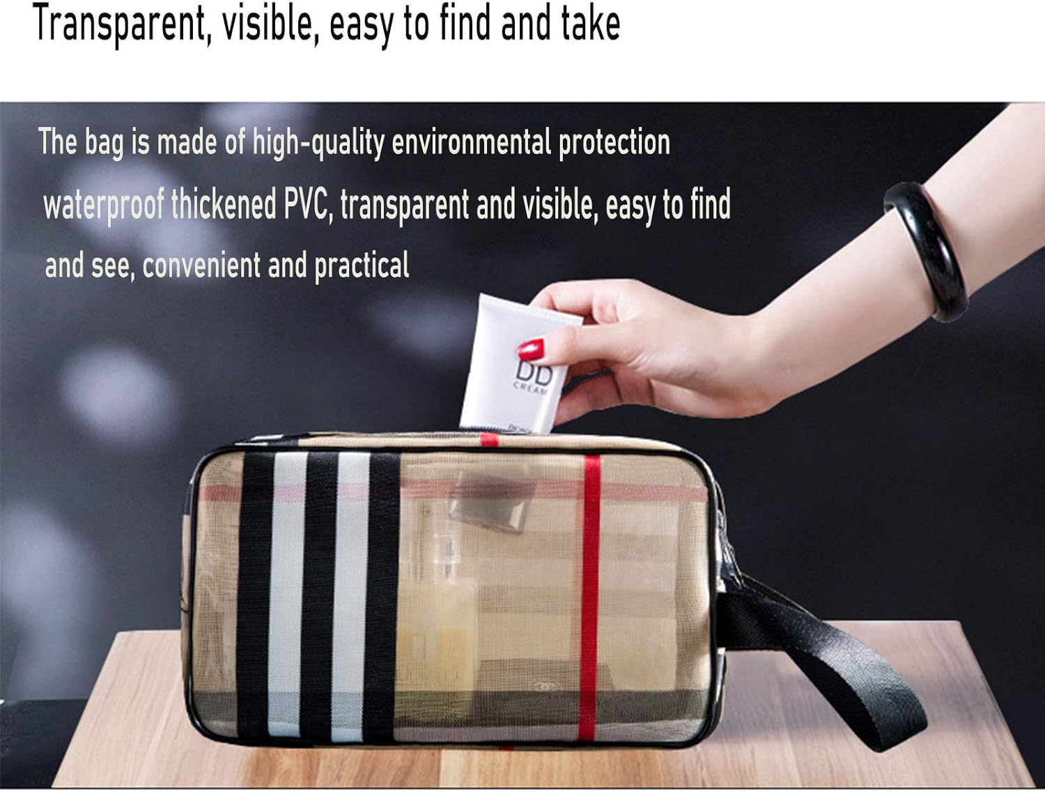 GOLIKEE 3PCS PVC Stripe Cosmetic Bag Makeup Bag Gift for Women Waterproof Zipper Multifunctional Transparent Travel Cosmetics Storage Bag Portable Large Capacity Storage Bag for Women and Girls (Grid) : Beauty & Personal Care