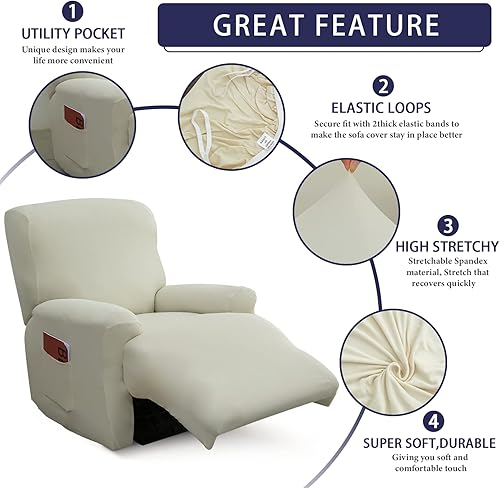 Miniatura 2 de Funda reclinable, elástica, suave, antideslizante, para silla reclinable, 4 piezas, protector de muebles para sillón reclinable con bolsillo