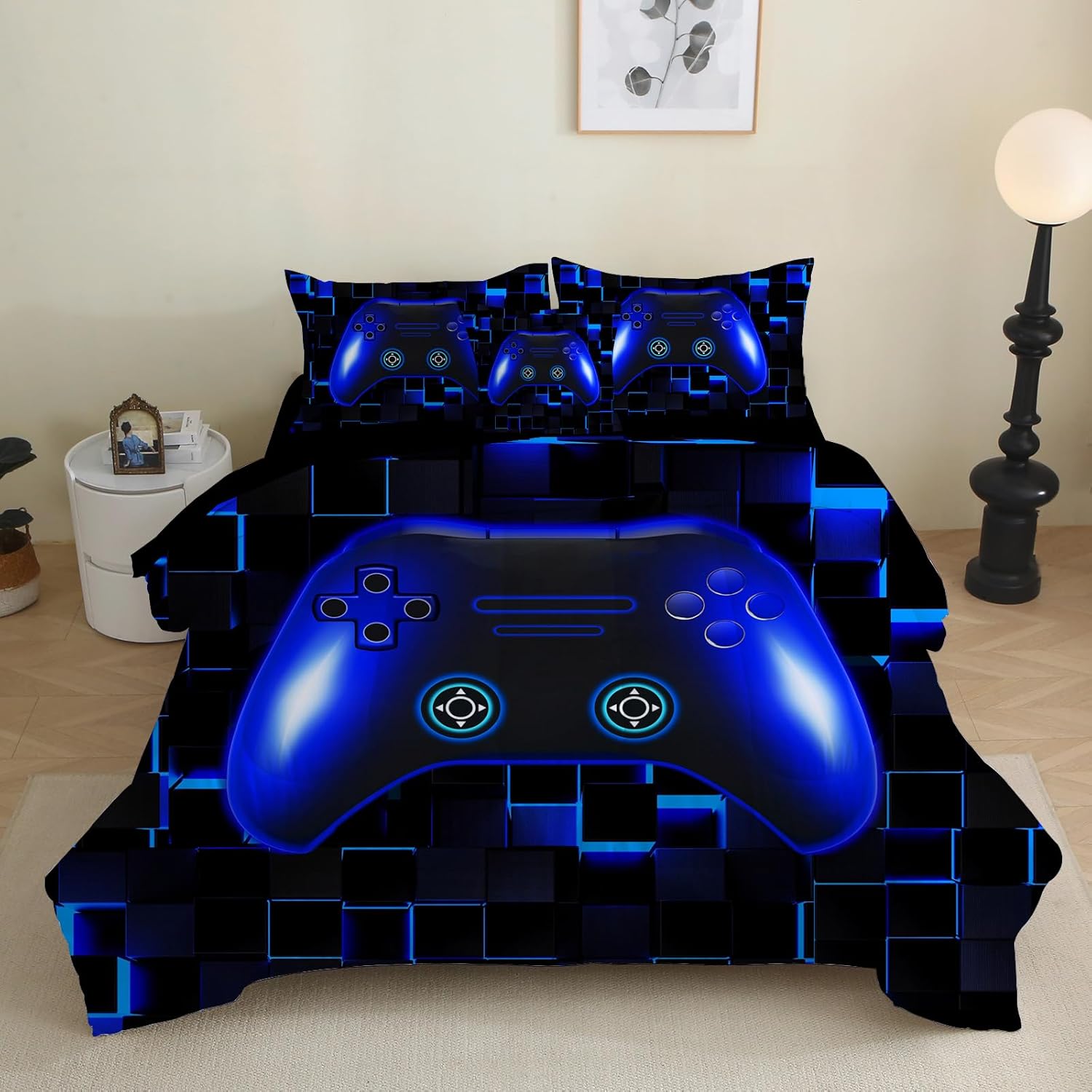 Boys Gamer Comforter Set 6 Pieces Twin Size Gaming Bedding Set with Sheets Video Game Console Bed in a Bag for Kids Girls Teens (Blue, Twin) - Image 2