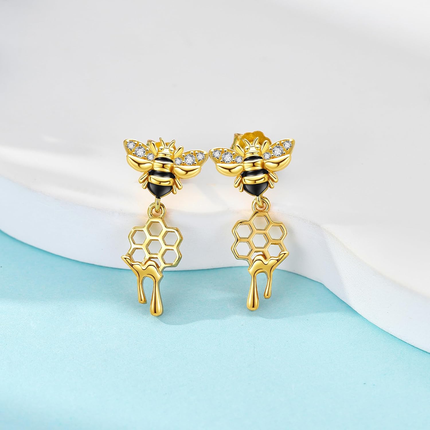 Bee Earring 925 Sterling Silver Bee and Dripping Honey Stud Earrings for Women - Image 4
