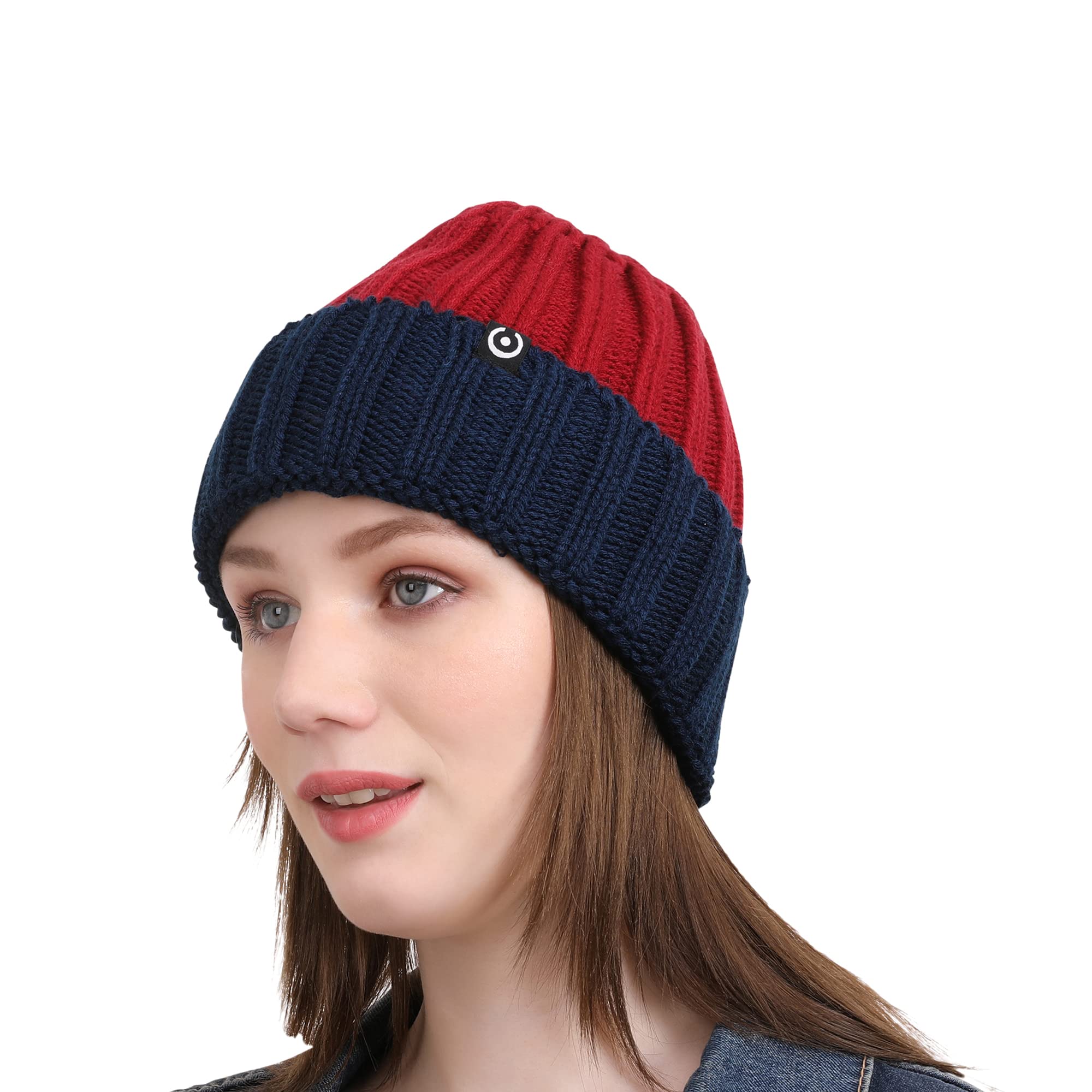 coreteq Women & Men Soft Acrylic Wool Winter Cuff Beanie Cap Wide Rib Dual Color Style - Soft, Cozy & Warm Garam Topi - Stylish Woollen Winter Wear Cap - Acrylic Wool, FS-picture-26