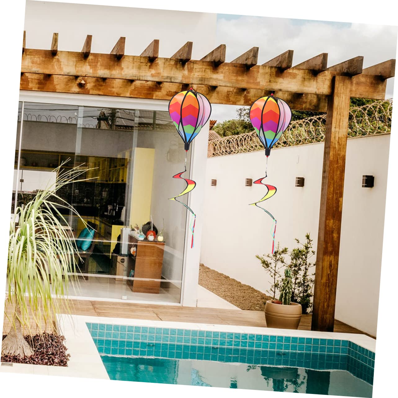 UKCOCO 3pcs Rainbow Hot Air Balloon Ornaments Decorations Ornaments Hot Air Balloon Wind Spinners Color Wind Spinners Outdoor Garden Windmills and Spinners Lawn Cloth