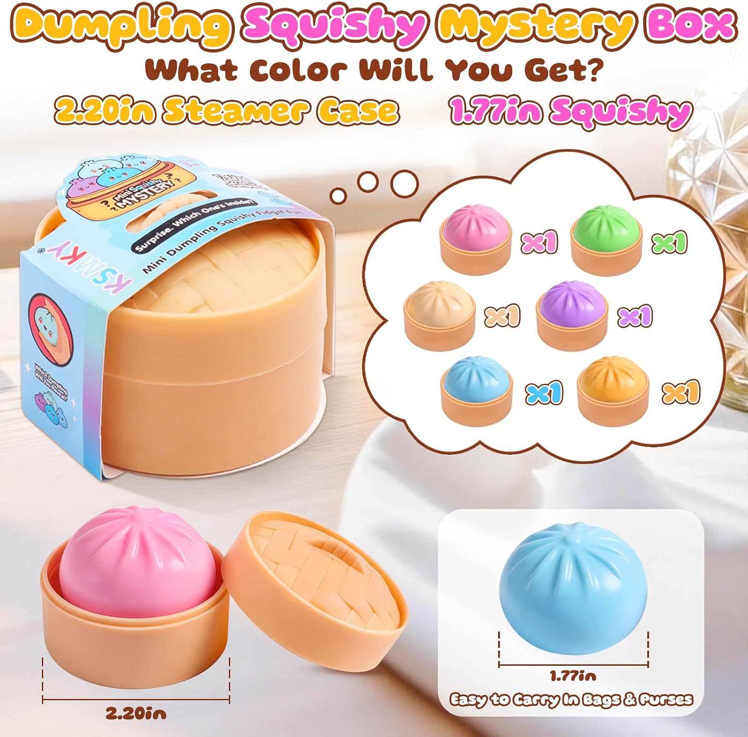 Condition photo showing New/Like New for 6 pack dumpling squishy mystery box, 6 color dumpling squishy pack, dumplings squeeze fidget toys, squishies for kids party favors goodie bag stuffers classroom prizes 6pcs dumpling stress toys