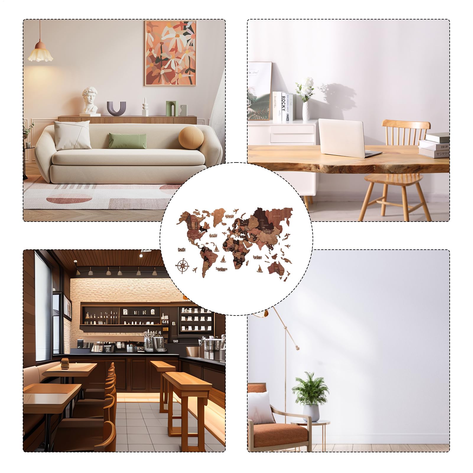 Weltreisekarte – Holzwand, stilvolles pädagogisches, detaillierte | geografische Layout, künstlerisch elegantes Design | Für Wohnzimmer Studium Büro Klassenzimmer Lernen und Reisen Inspiration