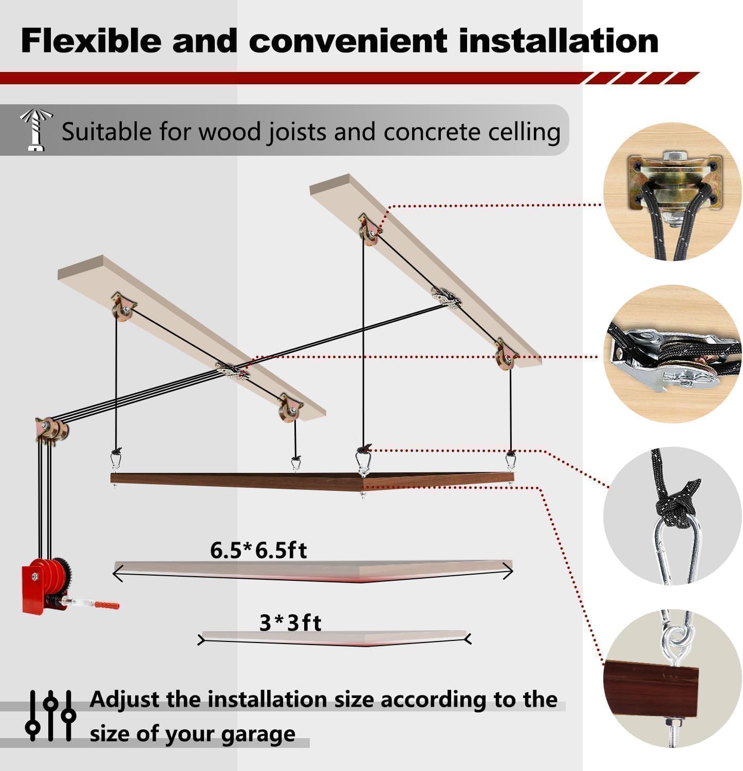 Overhead Garage Storage Lift Hoist, Heavy-Duty Ceiling Mounted Garage Storage Lift System for Organization, Without Deck