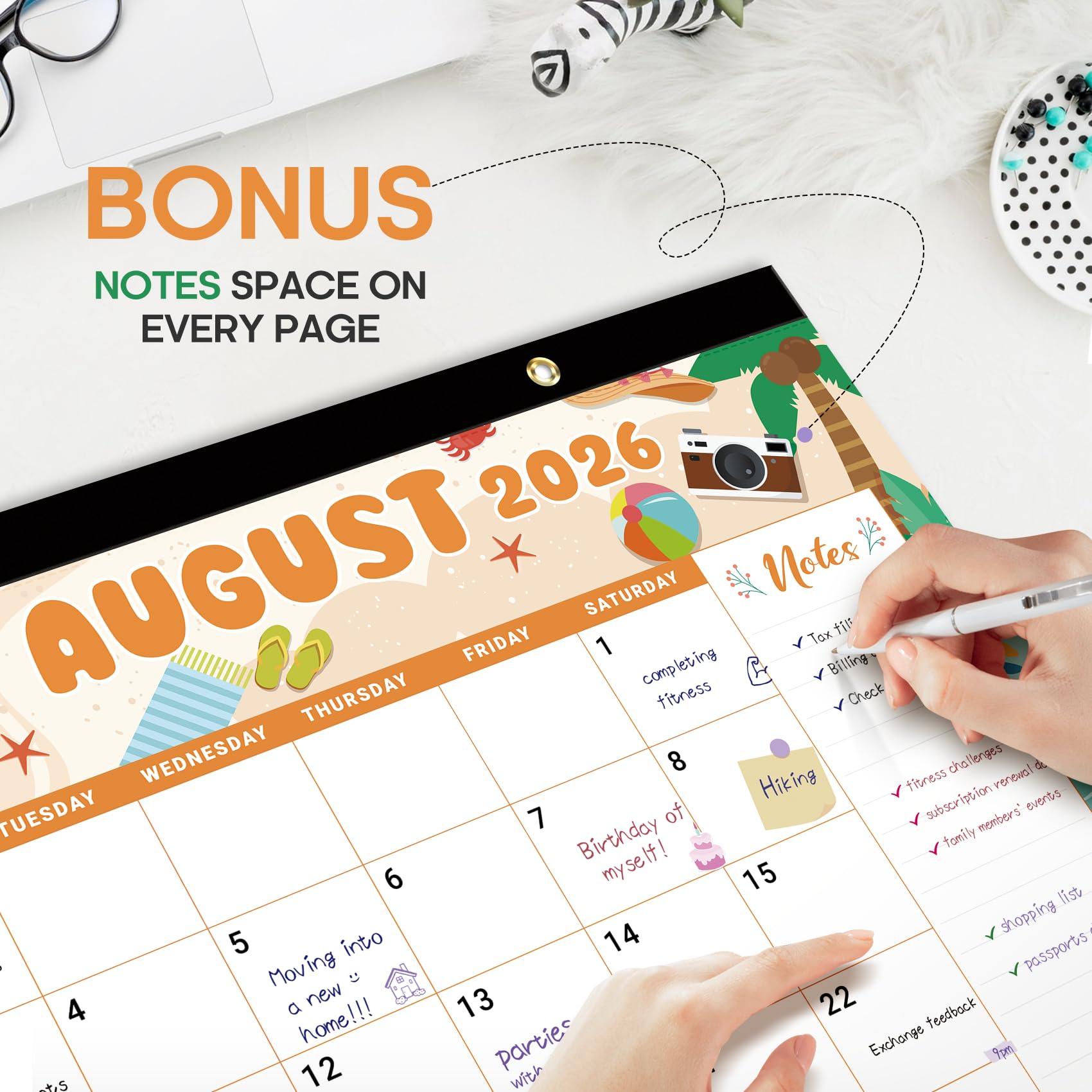 Tischkalender 2025–2026, 21 Monate, Kalender von Oktober 2025 bis Juni 2027, großer 43,2 x 30,5 cm, Desktop/Wand-Monatskalender für Zuhause, Schule oder Büro, Aquarell-Festival