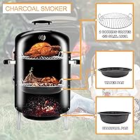 Vista 5 de Charcoal BBQ Grill, Heavy Duty 3-in-1 Barbecue Smoker Grill for Garden Camping Outdoor Cooking and Grilling