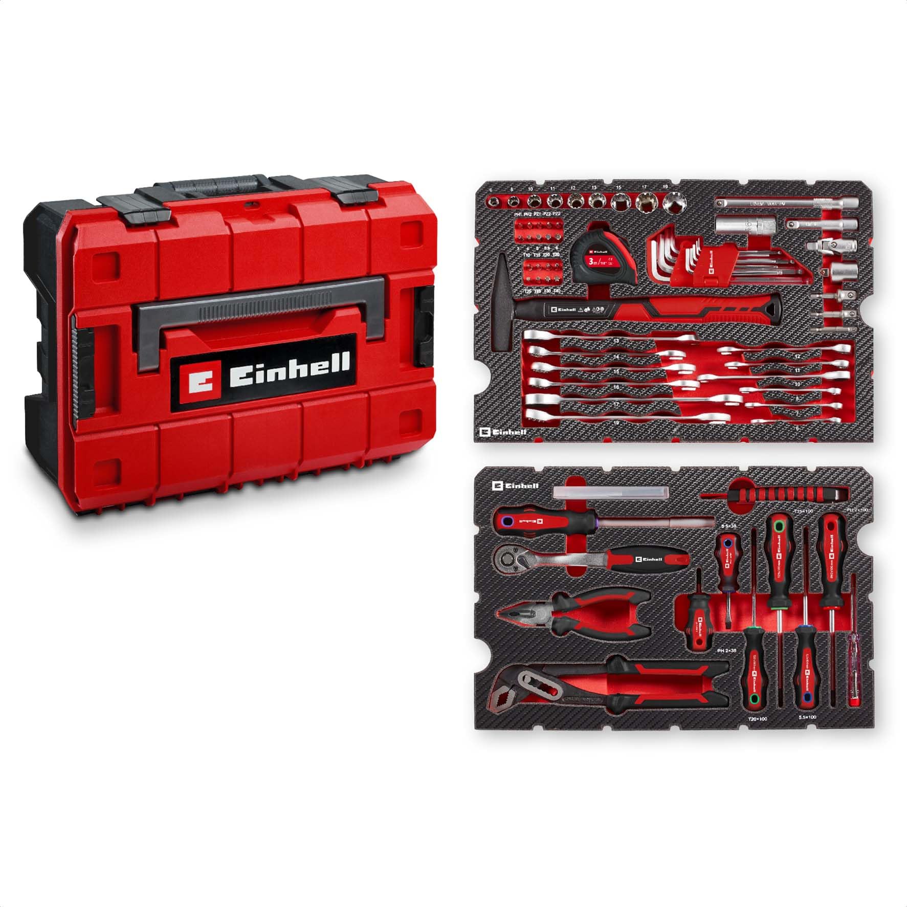 Original Einhell E-CASE 80 pcs. valise d'outils (set d'outils dans valise en plastique robuste et empilable comme équipement de base idéal pour le ménage, l'atelier ou en déplacement)