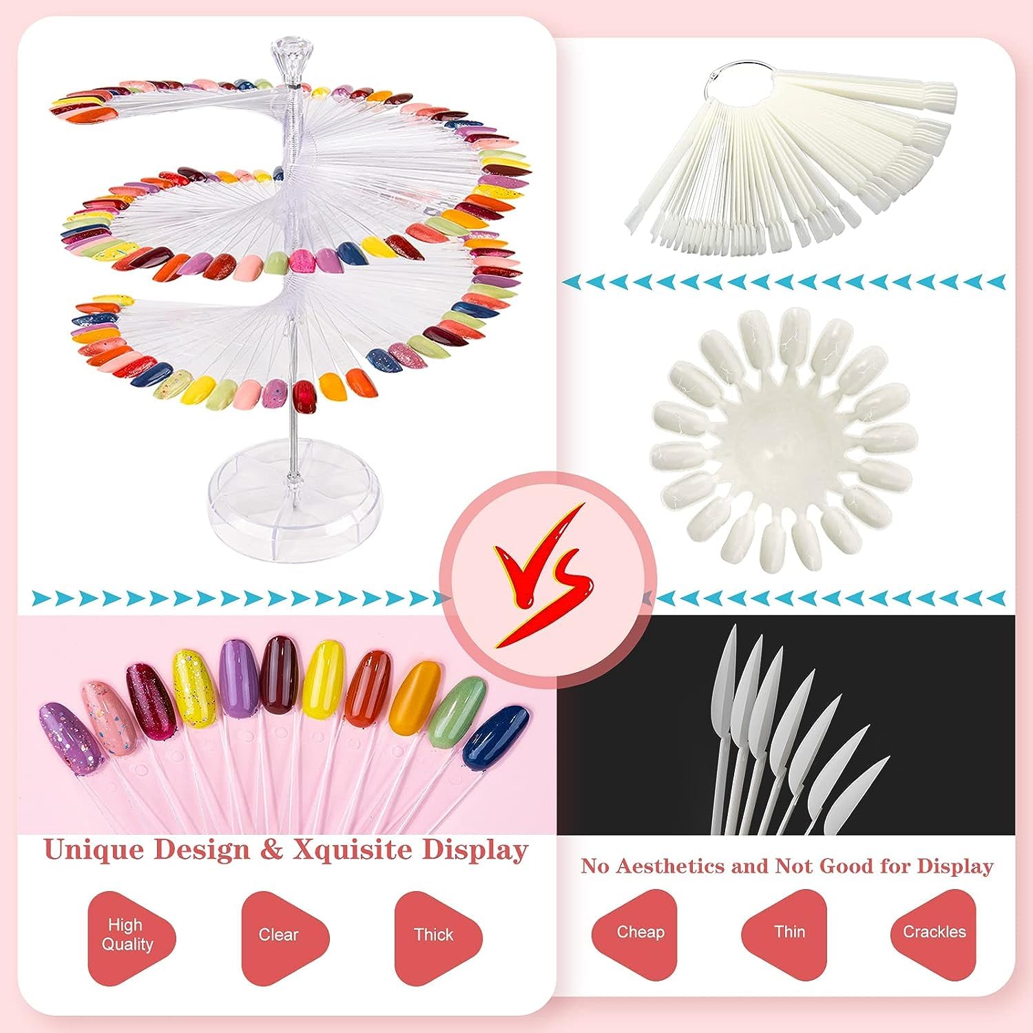 COSLUXE False Nail Practic Tips Nail Color Display, Nail Art Color Chart Display Stand Spiral False Nails Display Shelf Practice Tools For Solon Nails Polish Gel Show (120 pcs, Transparent) 2
