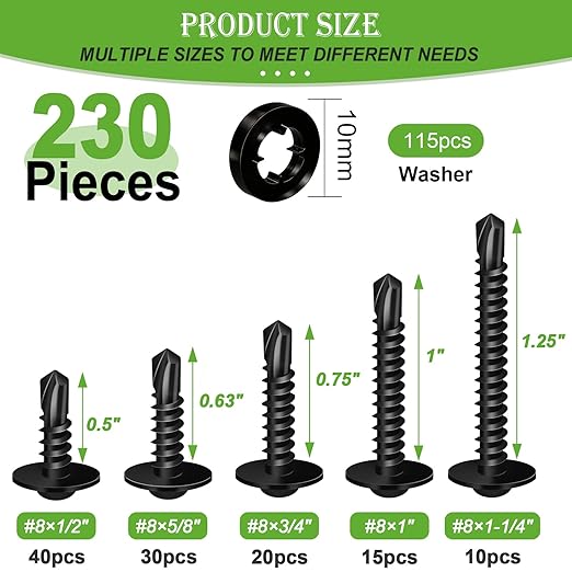 Tornillos Autorroscantes #8 Acero Inoxidable 230 Piezas con Arandelas miniatura 2