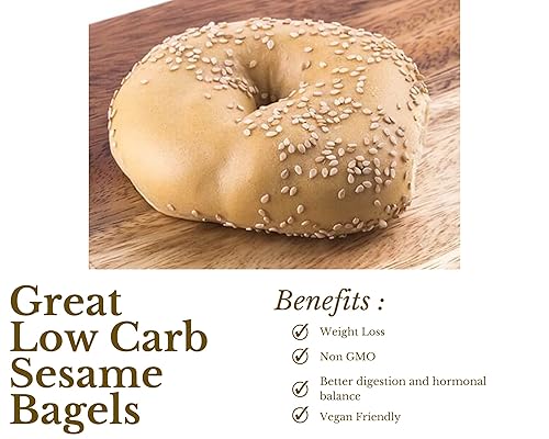 Miniatura 4 de Grandes bagels de sésamo bajos en carbohidratos, aptos para veganos, kosher, servidos frescos, sin OMG, dieta baja en carbohidratos, perfectos para