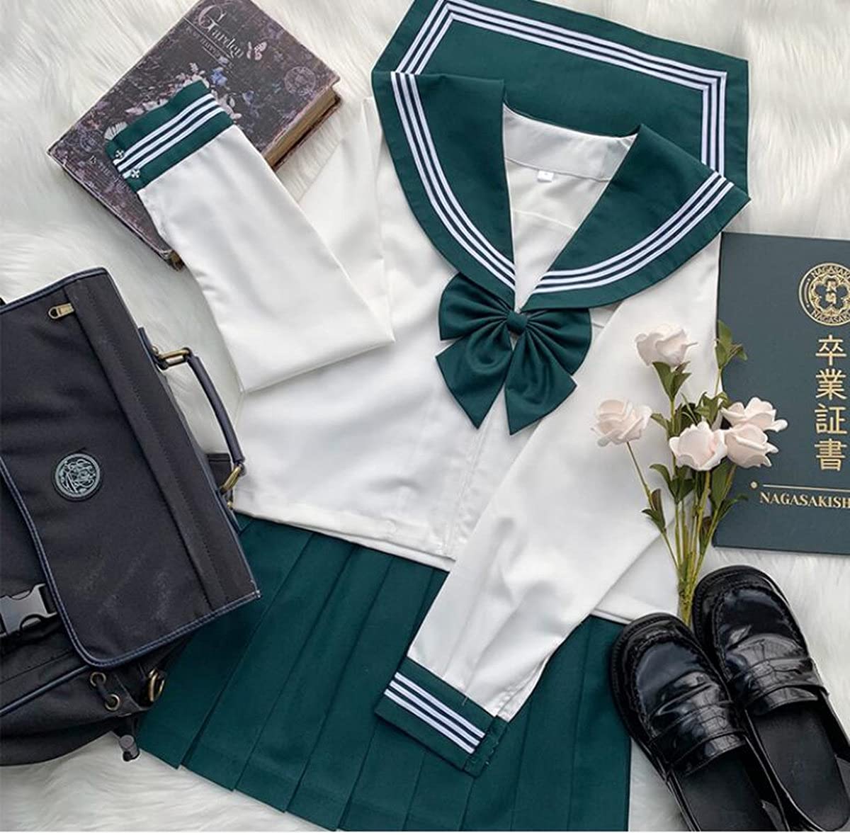 セーラー服 長袖 グレー 白い コスプレ JK制服 蝶結び付き 4点セット コスプレ衣装 女子高校生 制服 (ミニスカートのセット（緑3本）, L) Amazon.co.jp: セーラー服 長袖 グレー 白い コスプレ JK制服 蝶結び