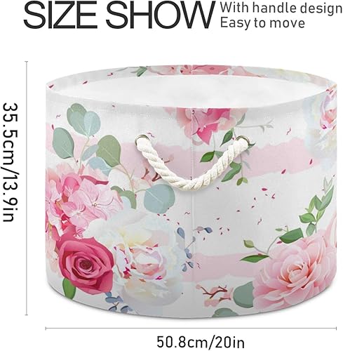 Miniatura 2 de Cesta de almacenamiento de juguetes de rosas con flores rosas, contenedor de almacenamiento para guardería, impermeable, cesta de lavandería para