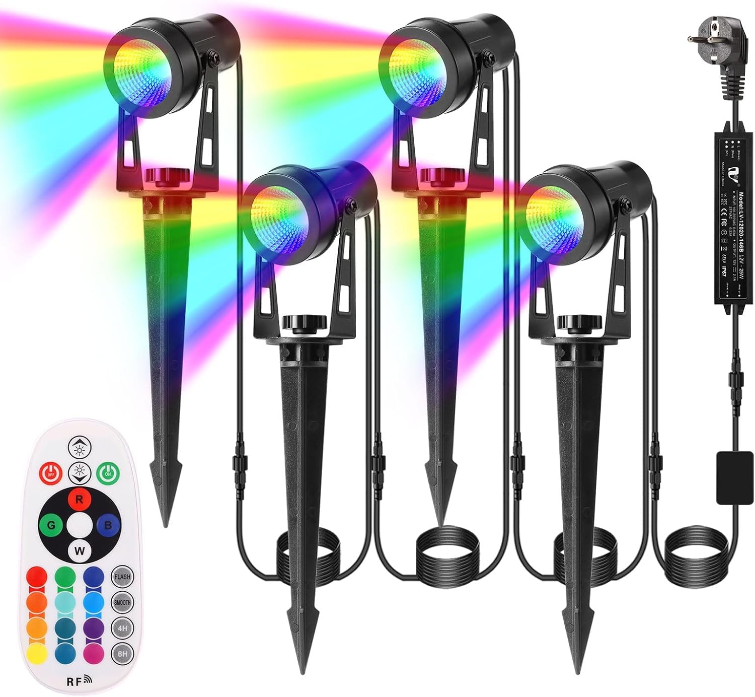 B-right RGB Spot extérieur LED, Spot de jardin, Éclairage de Jardin, 4*3W Lampe de Jardin lumière de Jardin avec câble, Lampe de jardin avec Piquet de Terre,Lampe Exterieur pour Jardin Balcon Terrasse