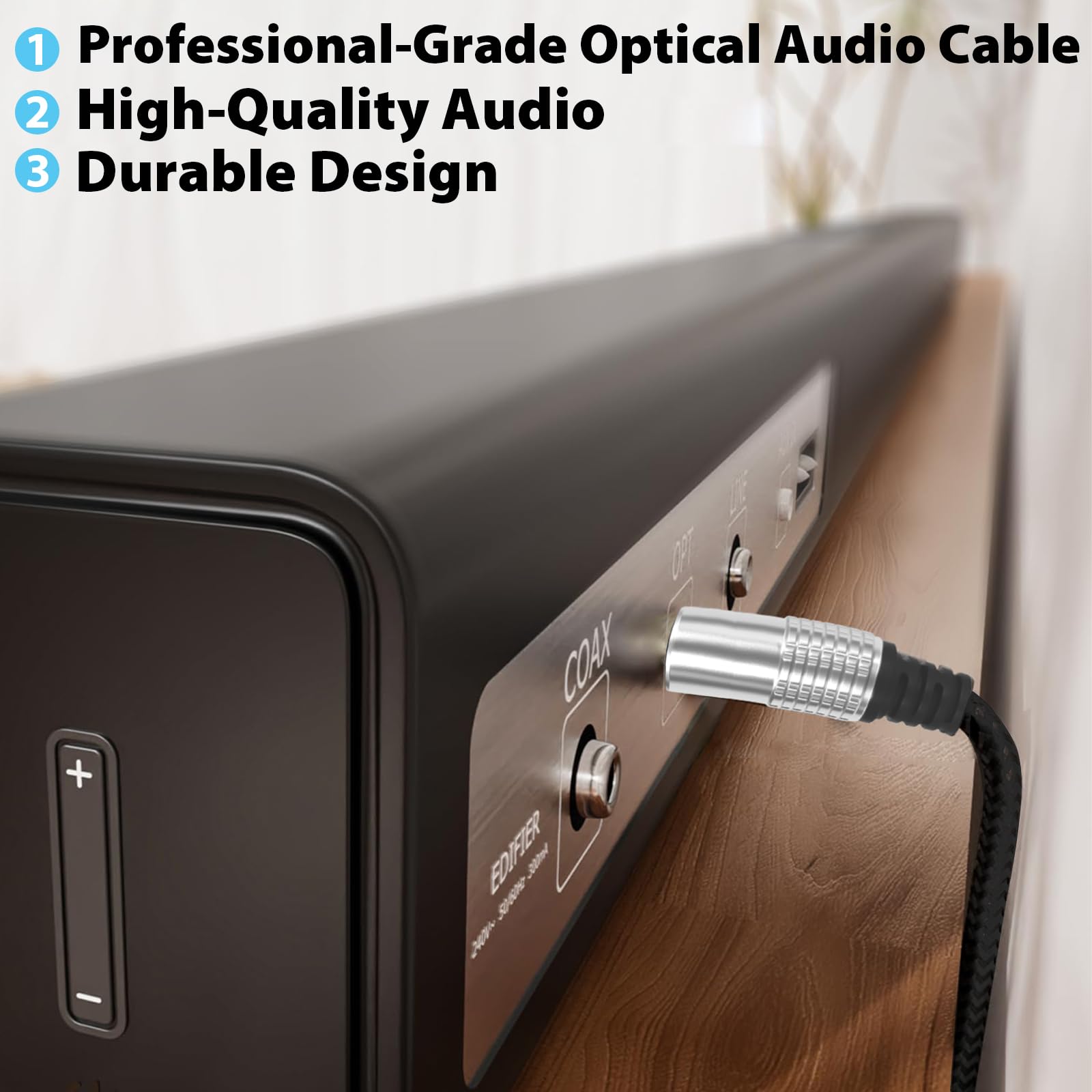 Cyberguys! Cavo audio ottico digitale con connettori Toslink, cavi audio digitali intrecciati per Soundbar, TV, ricevitore, altoparlante, Xbox, PS5, Blu-Ray, placcato oro, 4,6 m