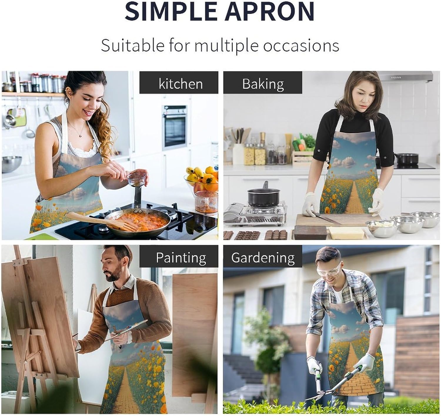 Poppies Field Yellow Brick Road Chef Apron Lightweight Soft Adjustable Bib Apron Cute Restaurant Work Aprons Washable Cooking Kitchen Aprons for Men Women Waiters