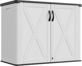 Greesum Outdoor Storage Cabinet, 25 Cu.Ft Deck Box Without Shelves, Waterproof Plastic Storage Bin for Patio Cushions, Gardening Tools, Lockable and Sidehandles, UV Resistant, White