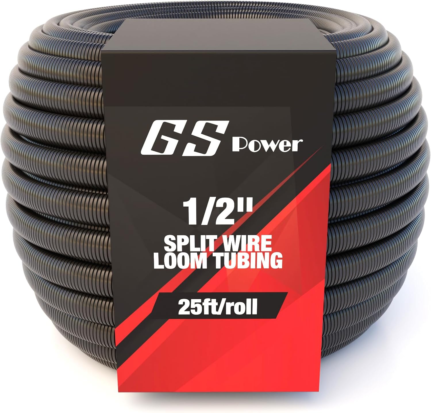 GS Power 1/2 Inch x 25ft Split Wire Loom Tubing, Split Cable Sleeve Cord Protector for Industrial Electrical Wires, Automotive Wire Cover Flexible, High Temperature Cable Conduit, Wrap