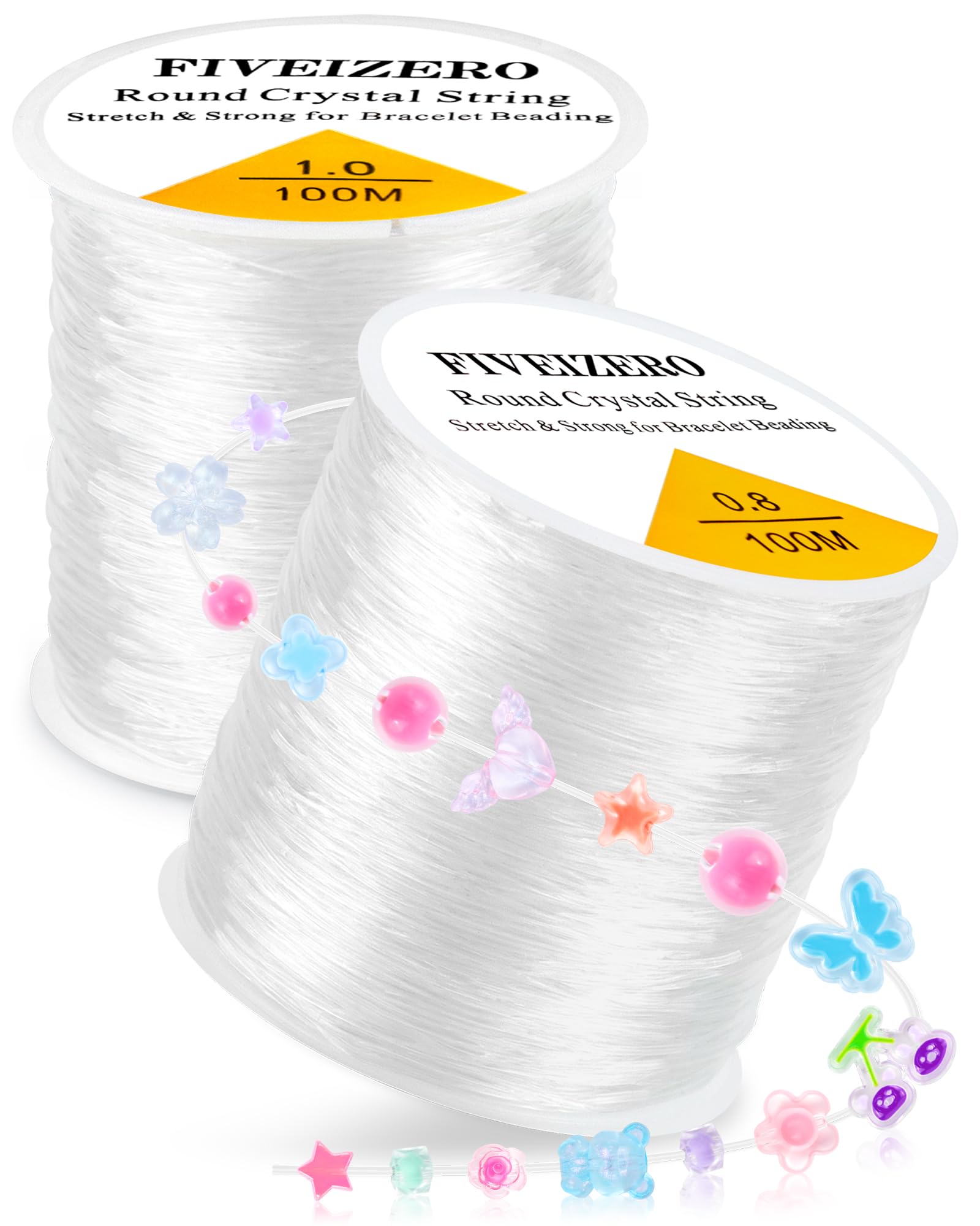 Photo 1 of 2 Rolls FIVEIZERO Elastic Bracelets String Cord, 0.8/1mm Round Crystal Elastic String for Bracelets Necklace Beading & Jewelry Making, White Transparent Stretch Bead Cord Thread