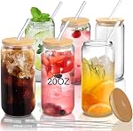 20oz Glass Cups with Lids and Straws Set of 6 – Large Iced Coffee Tumblers for Couples, Families, or Friends – Reusable Drinkware for Brunch, Home Gatherings, and Holiday Gifting