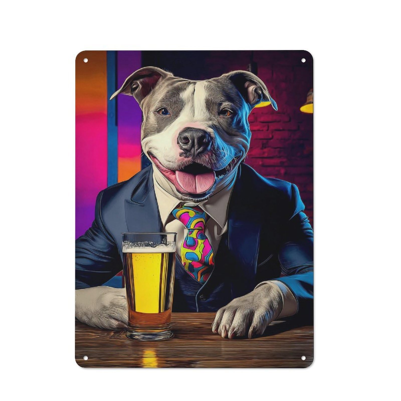 Junmoney Dog In Suit Enjoying Beer -27 Decorative Tin Sign With Design 40X30cm, Farmhouse Cottage Wall Art For Farmhouse Kitchen, Pantry Or Dining Area