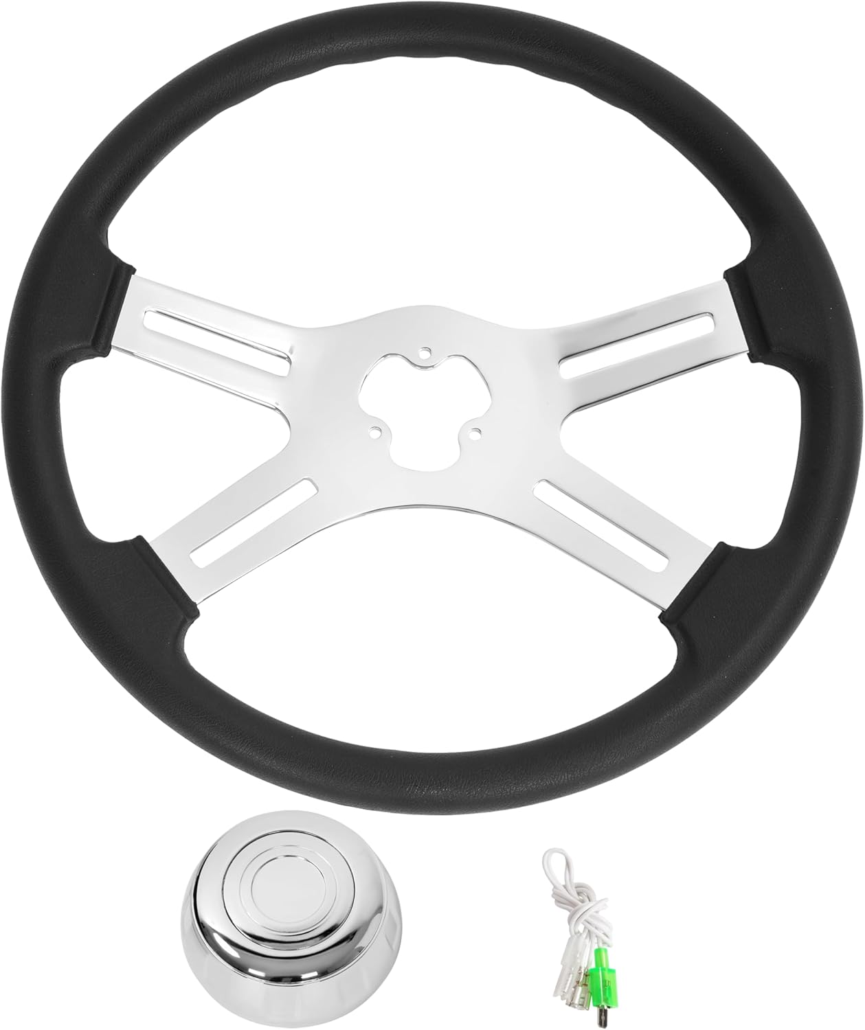 ALMULOO 18" Truck Steering Wheel 4-Spoke Chrome Steering Wheel for Trucks Compatible with Kenworth Peterbilt Volvo Freightliner Steel Black