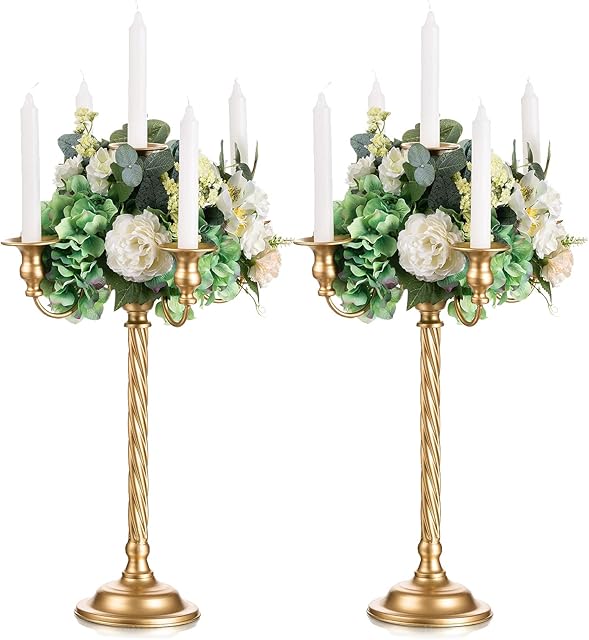 Sziqiqi 53cm Golden Candle Holder Tall Candelabras for Christmas Dining Table - Metal Candlesticks Holder for Wedding Decorations for Reception Table Decorations Centrepiece for Dinner Advent Easter