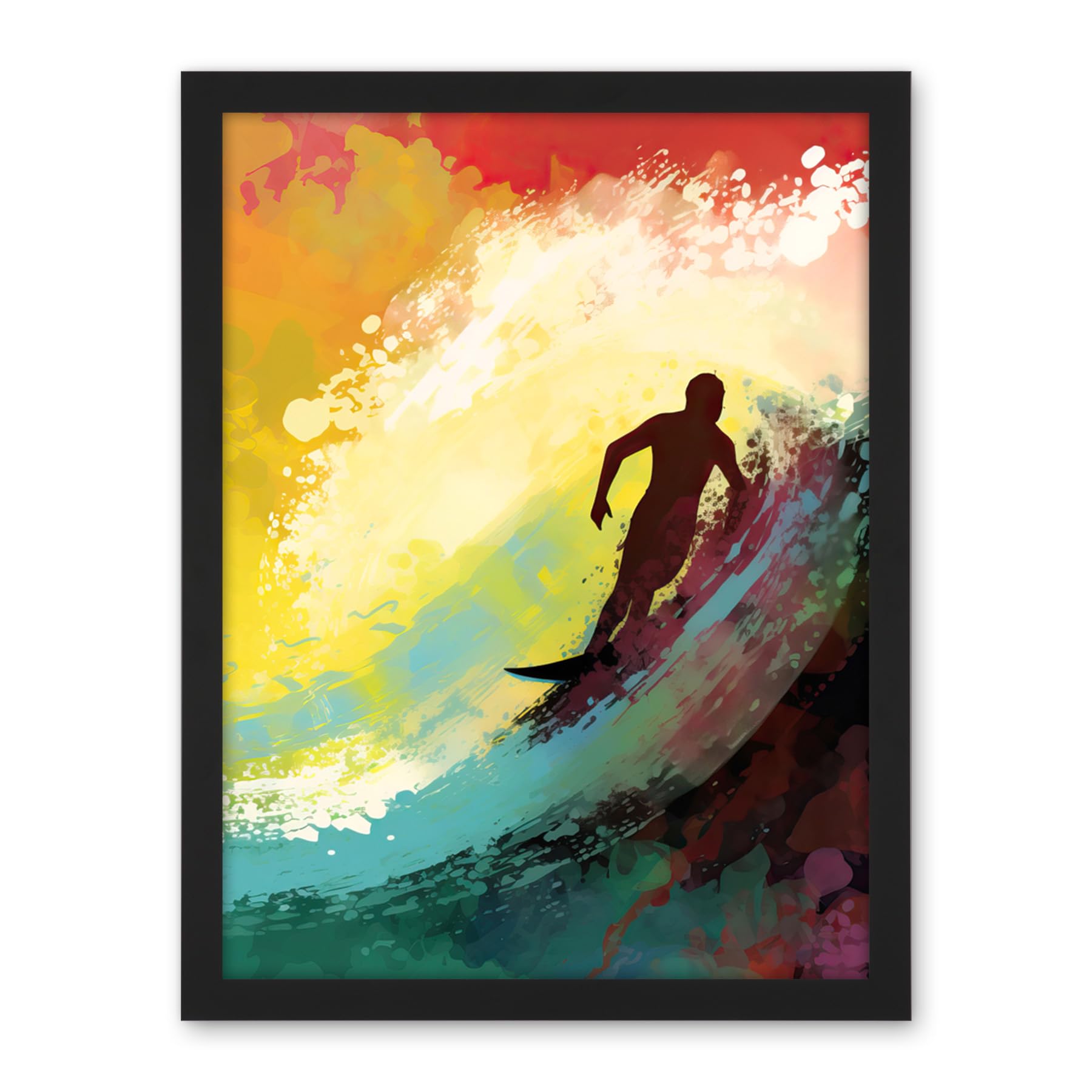 Artery8 The Silhouette of a Surfer Surfing on a Big Wave Artwork Framed Wall Art Print 18X24 Inch