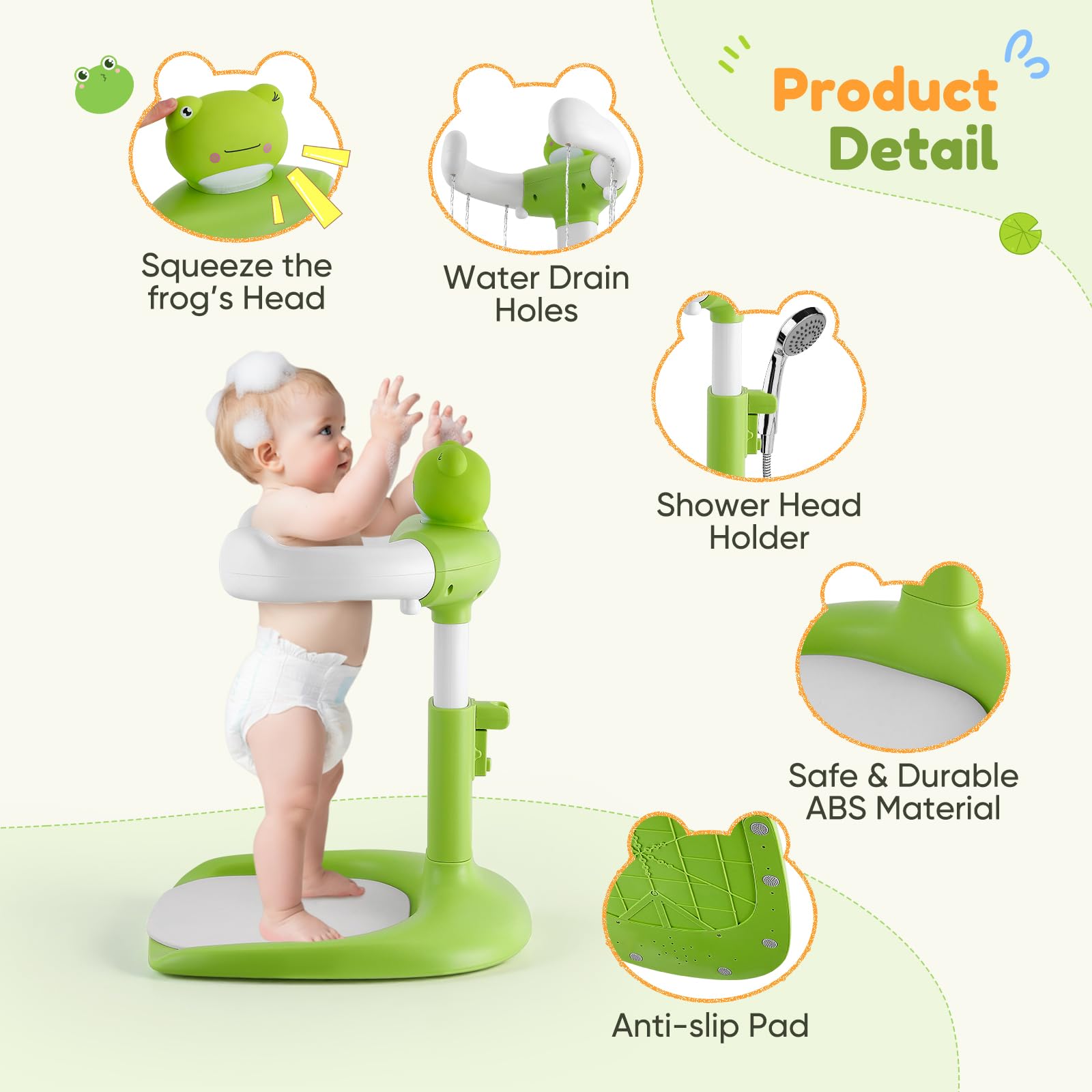 Support de Douche Bébé Debout, Baby Shower Stand Bath pour 6-36 Mois,Tour de Douche Réglable pour Aider Bébé,comme douche bebe debout et cadeau prénatal