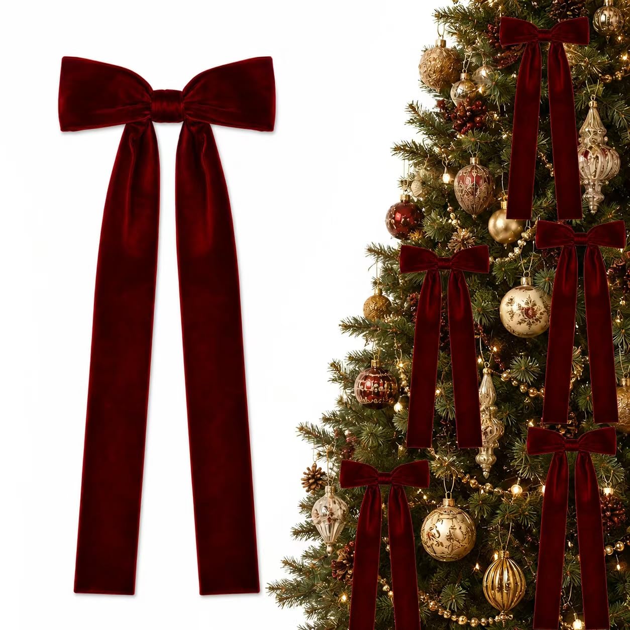 16Pcs Burgundy/Dark Red Velvet Bows Ornaments for Christmastree Wreath