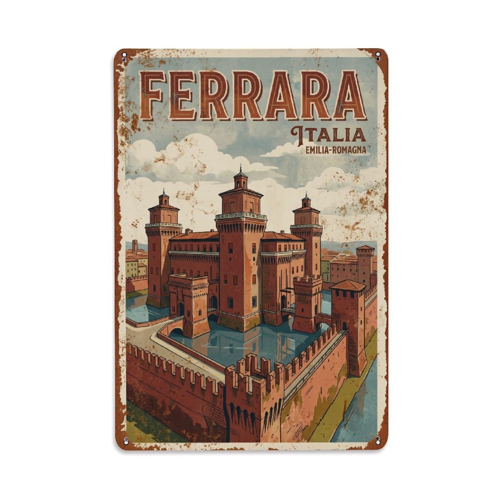 Cmhok Vintage Style Vintage Travel Ferrara Italy Metal Tin Sign Wall Decor For Cafe, Club, Garden Metal Poster 8X12inch