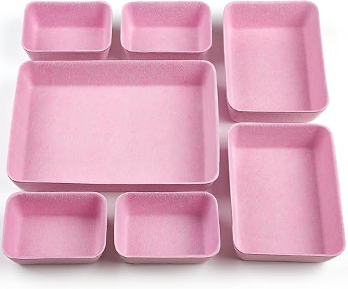 Miniatura 9 de HNYYZL Organizador de cajones de escritorio, paquete de 7 organizadores de cajones de fieltro, organizadores de cajones poco profundos, cubos