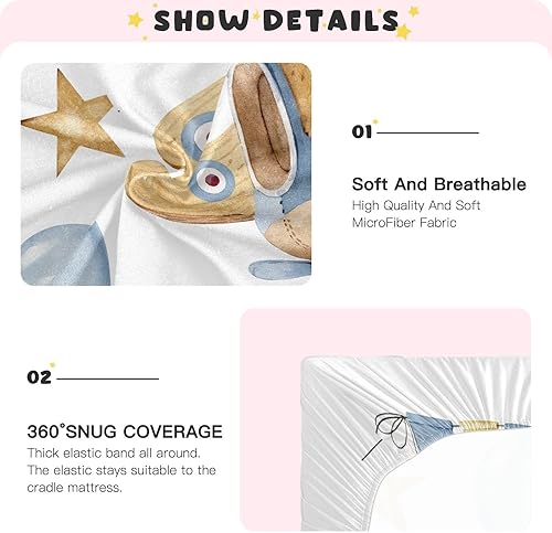 Miniatura 5 de CEBUGI Sábana bajera elástica para cuna para bebé, niño y niña, paquete mini portátil de avión en las nubes, sábana bajera para juego neutral,