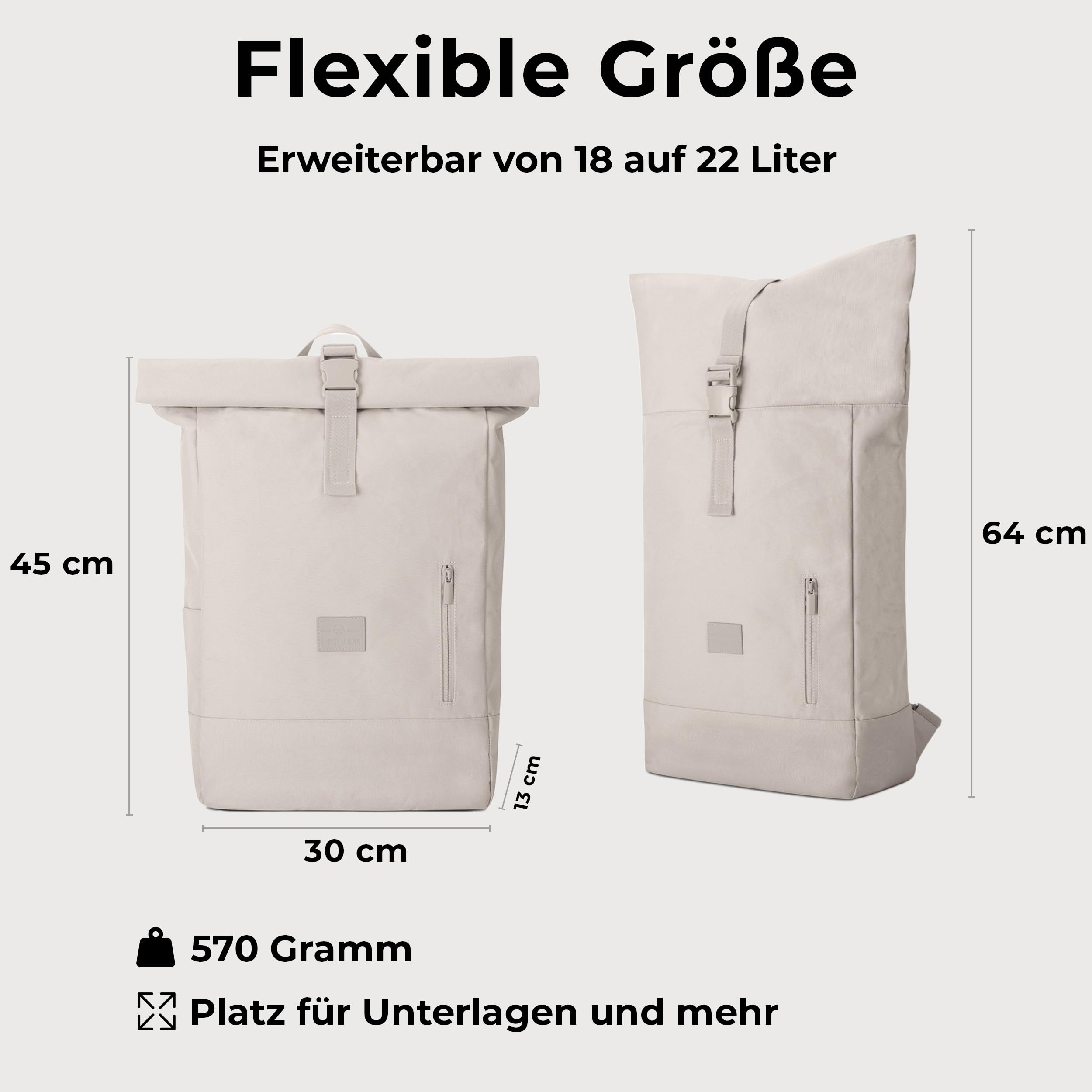 Johnny Urban Rolltop Rucksack Damen & Herren - Robin Large - Tagesrucksack mit 16 Zoll Laptopfach - Recyceltes PET - 18-22L - Wasserabweisend
