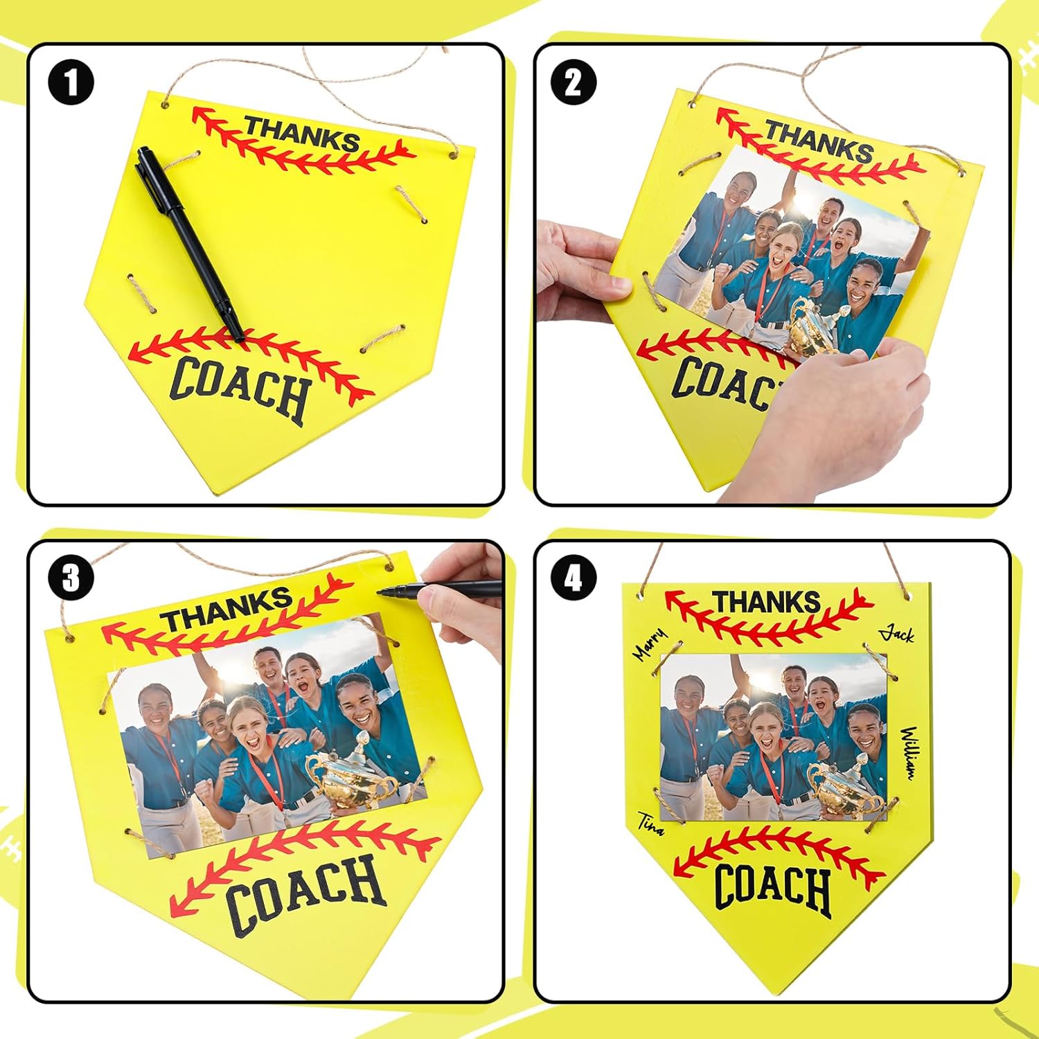 RattanView 4 Pcs Softball Coach Gift Softball Picture Frame Fits 4 x 6 Inches Photograph Thanks Coach Gift Softball Coach Gift from Team, Coaches Appreciation Softball Home Plate Plaque