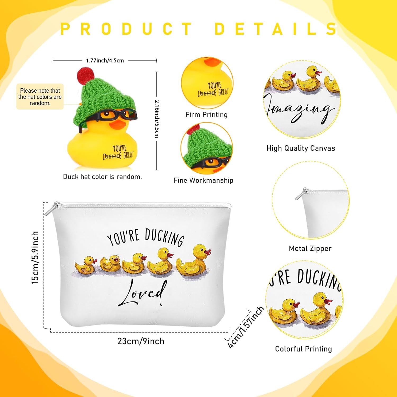Tioncy Duck Theme Inspirational Gift Set Duck Lovers Thank You Gifts Glass Coffee Tumbler with Lid and Straw Canvas Makeup Bag for Staff Teacher Employee Gifts(9 Pcs,Stylish) - Image 2
