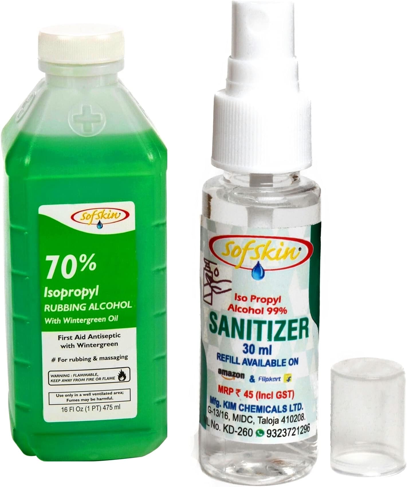 (USA Brand) Premium Hand Sanitizer 70% Iso Propyl Alcohol with Wintergreen Oil, 475 ml (FREE Spray Bottle) Also Good for cleaning Laptop, Mobile, Window Pans, Washing Baby Clothes to get rid of bacteria, etc.