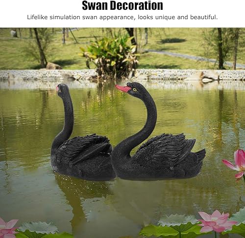Miniatura 2 de Cyrank Escultura de estanque, adorno de cisne flotante de simulación, estatua de cisne negro, estatua de ganso de jardín, decoración de césped,