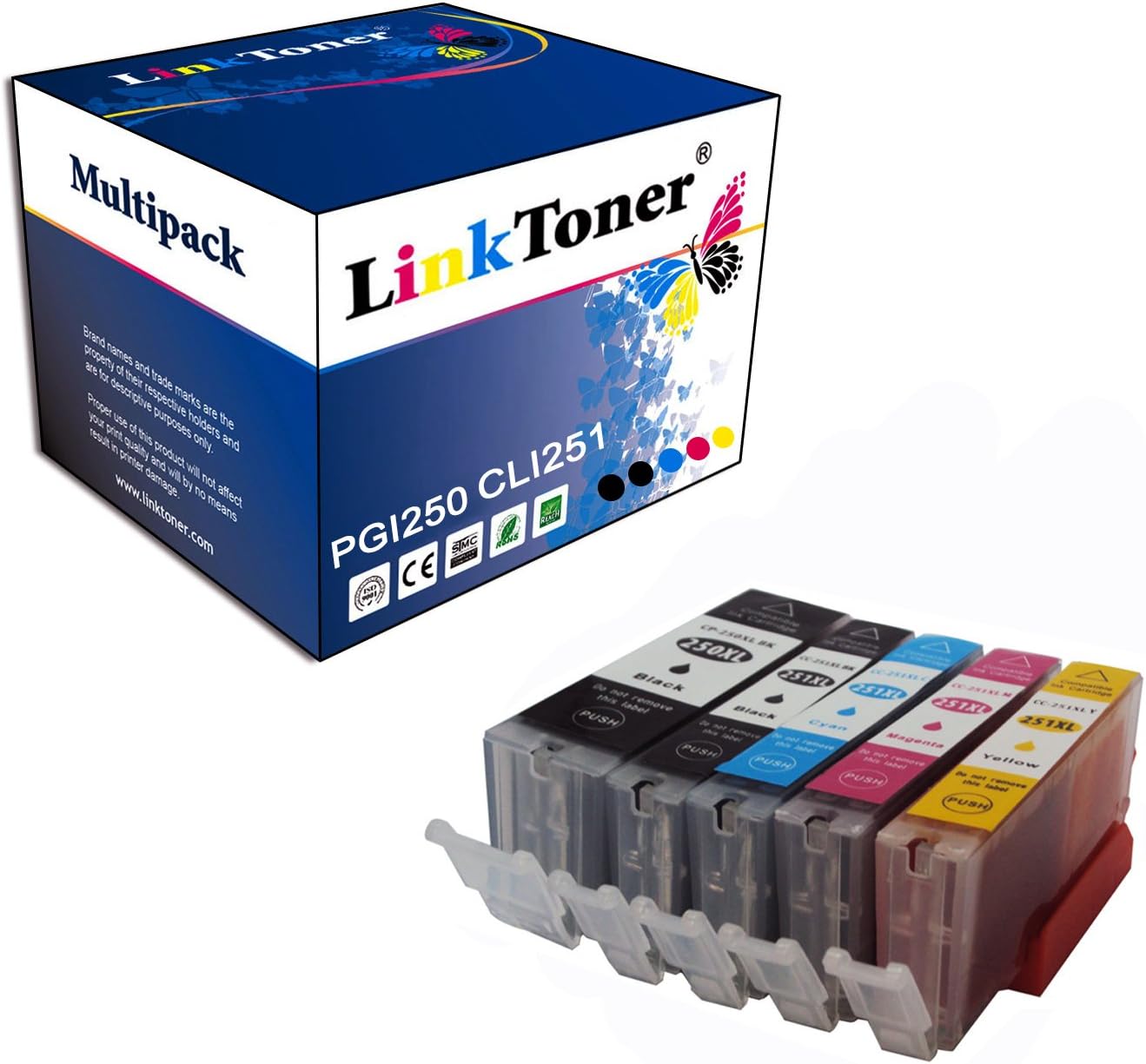 Compatible Ink Cartridge Replacement for Canon PGI-250XL CLI-251XL (Large Black, Cyan, Magenta, Yellow, Small Black,) for Canon Printer PIXMA MX922 MG5520 MG7520