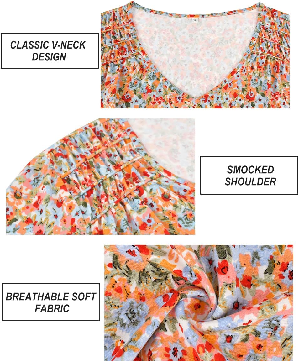 CARCOS Plus Size Tops for Women Short Sleeve Smocked V Neck Shirts Casual Summer Tunic Loose Fit Tshirts XL-5XL - Image 6