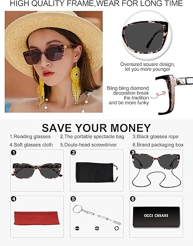 Miniatura 4 de OCCI CHIARI Lectura de sol Womems de gran tamaño con bloqueo de luz azul Lectores de sol al aire libre UV400 1.0 1.5 2.0 2.5 3.0 3.5