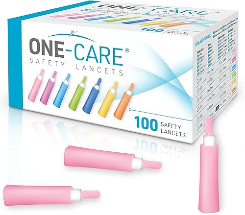 MediVena - Lancetas de seguridad ONE-Care, 30G x 0.059 in, activación de botón, suave, precargada, solo 3 pasos, prueba de diabetes, estéril,