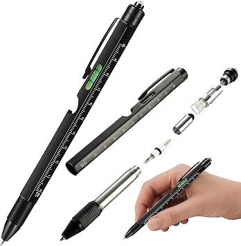Gifts for Men, 9 in 1 Multi Tool Pen with LED Light, Screwdriver, Stylus, Ruler, Level, Corkscrew, Cool Gadget for Him, Mens Gifts for Christmas, Stocking Fillers for Men